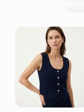 Patrick GERARD WOOL BLEND NAVY BUTTON FRONT SLEEVELESS  CROPPED TANK TOP - 42
